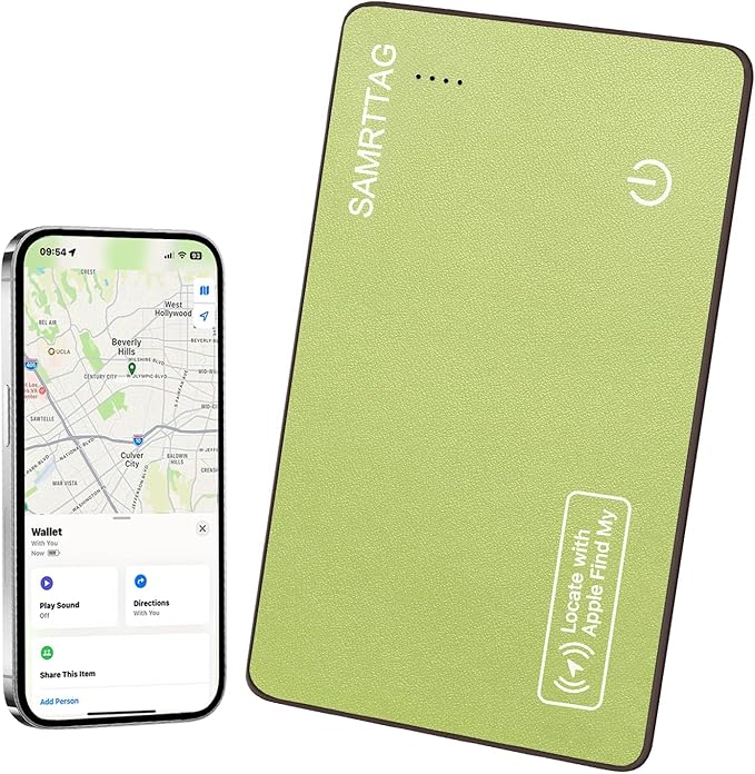 SMART LB Wallet Tracker Card Like Apple Air Tag Work with Apple Findmy(iOS only), Thin Wallet Finder with Wireless Charger(Not Include Charger), air Tags Card Tracker (Green, Card)