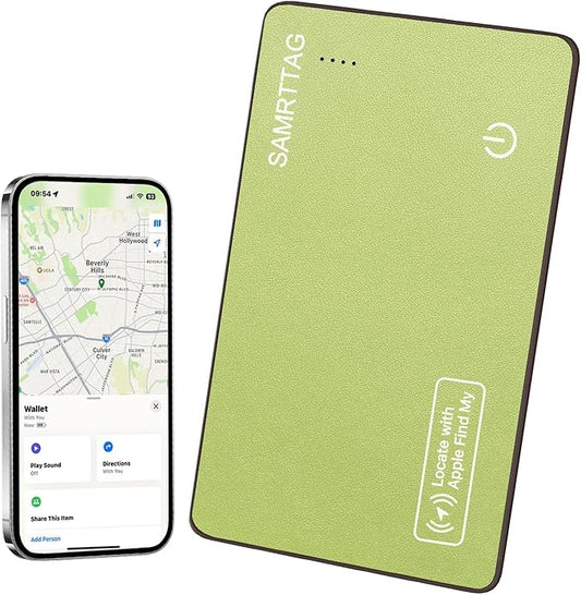 SMART LB Wallet Tracker Card Like Apple Air Tag Work with Apple Findmy(iOS only), Thin Wallet Finder with Wireless Charger(Not Include Charger), air Tags Card Tracker (Green, Card)