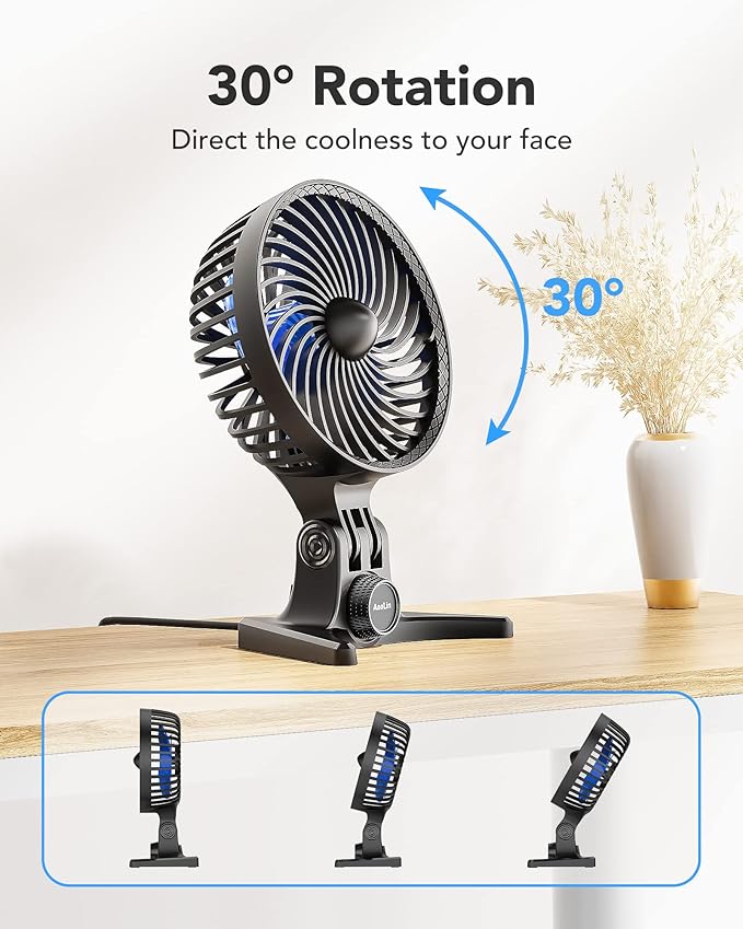 USB Desk Fan, Small Fans with CVT Variable Speeds, Strong Cooling Airflow, Quiet Portable, Desktop Mini Personal Table Fan for Room, Home, Office, Bedroom, Blue Black