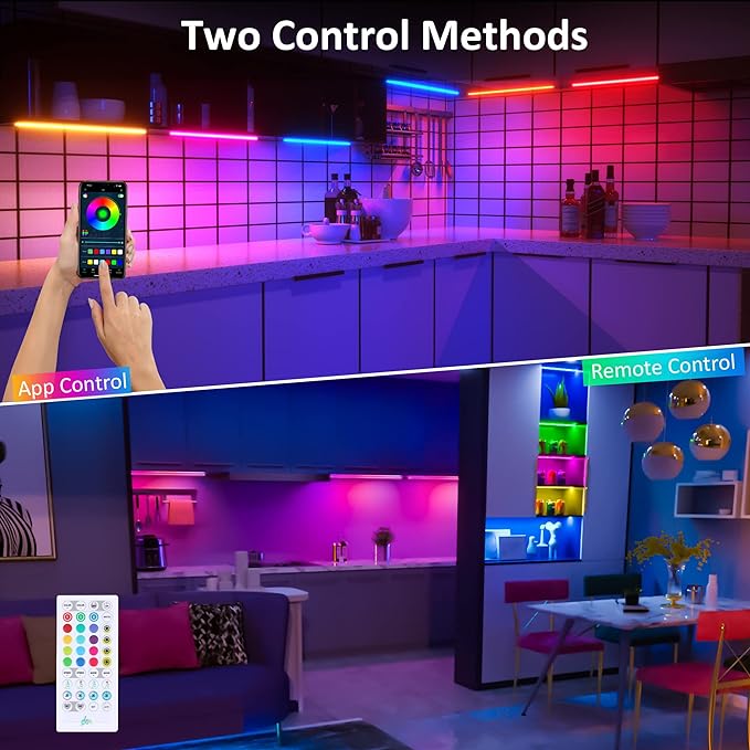 3 Pcs RGB Under Cabinet Lights Kit, Smart App and Remote Control Under Cabinet Lighting, Dimmable Under Counter Lights for Kitchen, Plug in LED Lights Bar for Cabinet, Counter, Workbench, Desk