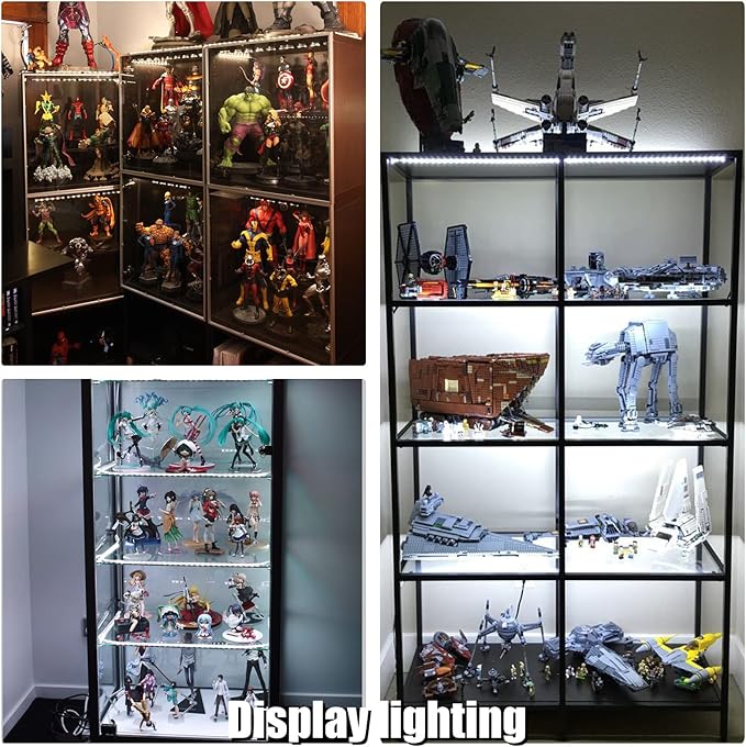 WOBANE LED Display Light Kit, Set of 8x12 inch LED Strip Bar, Cabinet Lighting for Showcase, Bookshelf,Kitchen Counter,Shelves,Rope Lighting with 24W Adapter,6000K White DIY Lamp,Cross Light