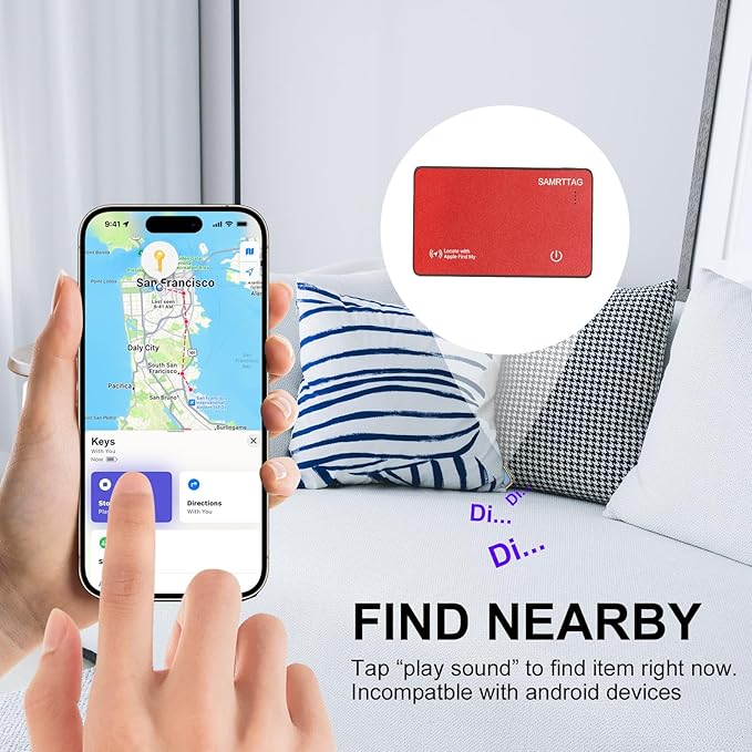 SMART LB Wallet Tracker Card Like Apple Air Tag Work with Apple Findmy(iOS only), Thin Wallet Finder with Wireless Charger(Not Include Charger), air Tags Card Tracker (Red, Card)