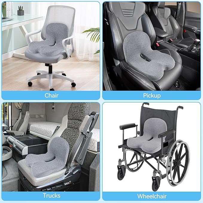 Truck Driver Seat Cushion, Memory Foam L-Shaped Ergonomic Cushion for Office Chairs, Comfort & Support for Long Sitting