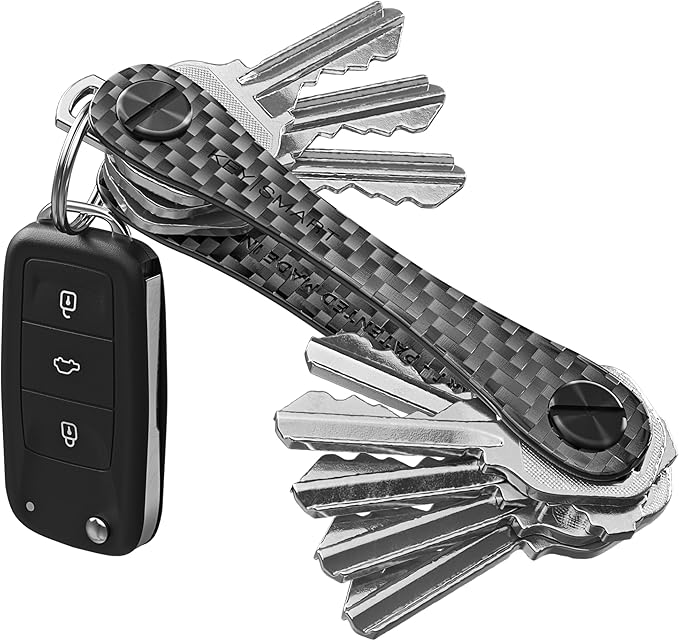 KeySmart Original Key Holder - Compact Key Organizer for Key Chain, Minimalist Clutter-Free EDC Keychains Key Ring, Carbon Fiber 3k, 14 Keys