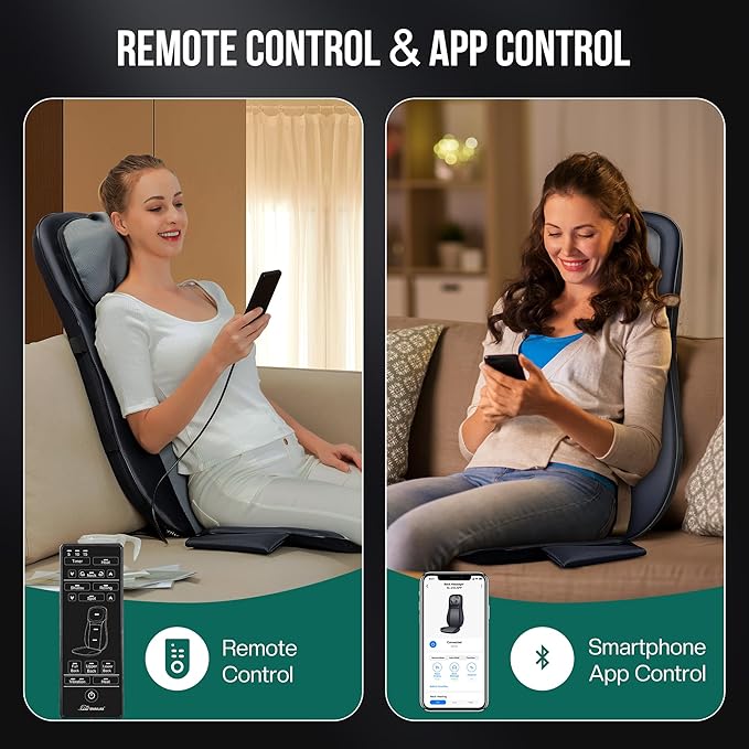 Snailax Shiatsu Neck Back Massager with Heat, Full Body Massage Chair Pad with Adjustable Height, Deep Kneading & Rolling Massage Seat Cushion for Back Pain, APP Control Seat Chair Massager, Gifts