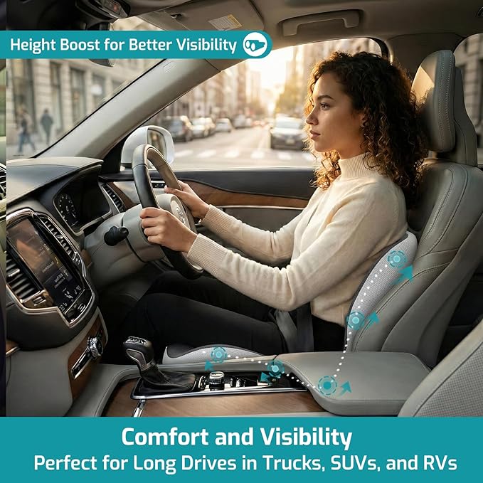 Trucker Seat Cushion, Car Seat Cushions with Lumbar Support Pillow, Ergonomic L-Shaped Orthopedic Memory Foam Pad for Long Driving Back Pain Sciatica Relief, Drivers Office Workers (Black+LGrey)