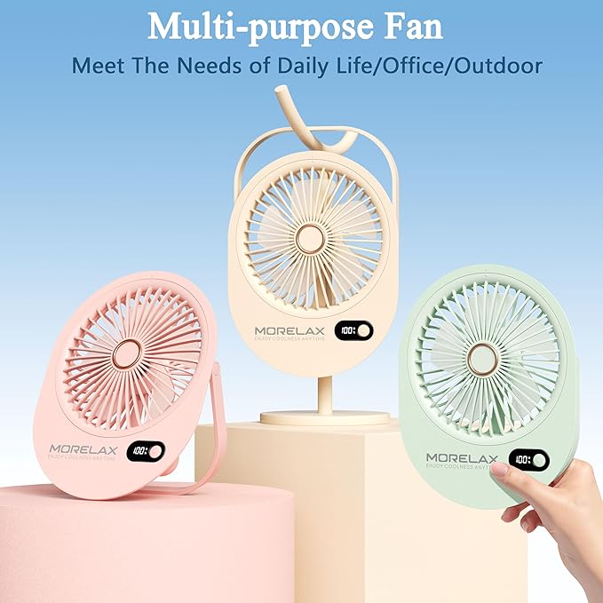 USB Desk Fan,3 IN 1 Rechargeable Portable Fan,180 Adjustable,6 Speed Strong Wind,Mini Personal Desktop Fan for Travel/Cruise/Bedroom/Office/Indoor/Outdoor,Desk Accessories for Women/Men/girls (Beige)