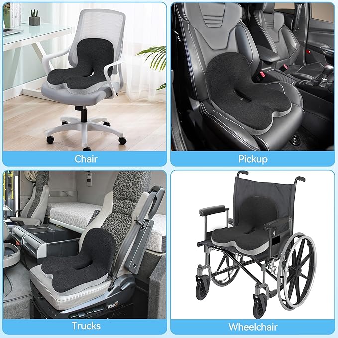 Truck Driver Seat Cushion, Memory Foam L-Shaped Ergonomic Cushion for Office Chairs, Comfort & Support for Long Sitting