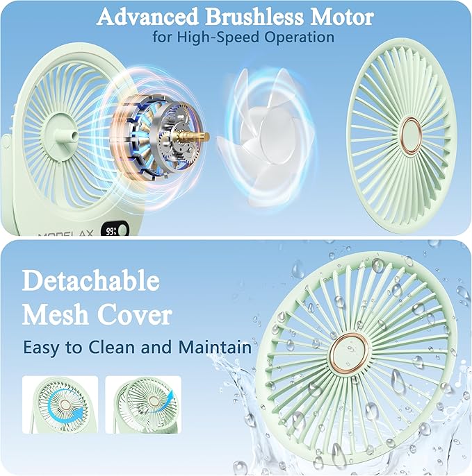 USB Desk Fan,3 IN 1 Rechargeable Portable Fan,180 Adjustable,6 Speed Strong Wind,Mini Personal Desktop Fan for Travel/Cruise/Bedroom/Office/Indoor/Outdoor,Desk Accessories for Women/Men/girls (Green)