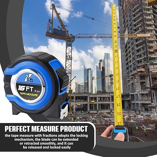 Youyole 10 Pack Tape Measure with Fractions 1/8 Steel Measuring Tape Retractable Easy Read Measurement Ruler Steel Power Blade (16 ft X 3/4 in,Blue)