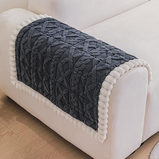 Non Slip Couch Arm Covers, Soft Recliner Backrest Cover Washable, Thick Fuzzy Armrest Covers for Sofa, Plush Armchair Arm Rest Slipcovers Couch Protector(1,Dark Grey,27.6"x27.6")