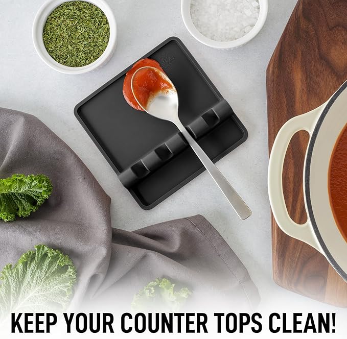 Zulay Kitchen Silicone Utensil Rest - BPA-Free, Durable Spoon Rest with Drip Pad - Heat-Resistant for Stove Top & Counter - Kitchen Gadget Holder