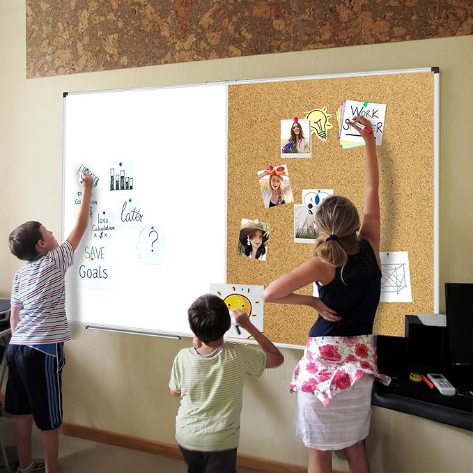 XBoard Extra Large Magnetic White Board and Bulletin Corkboard Combination, 60 x 40 Inch Foldable Dry Erase & Cork Combo Board for Wall with Aluminum Frame, 5' x 3' Notice Memo Board Pin Vision Board