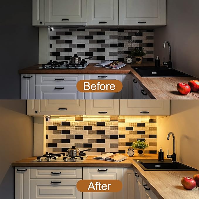 3PCS x 12inch Under-Counter Light Fixtures, LED Cabinet Lights with Memory Function, Warm White 3000K Desk Lighting, Slim Under Cupboard Lighting for Kitchen, Desk, Shelf