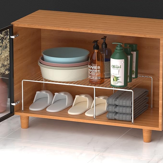 Redrubbit Expandable Metal Rustproof Kitchen Counter & Cabinet Shelf, Chrome, 1 Shelf, Modern Style, Kitchen Storage & Organization Product Accessories