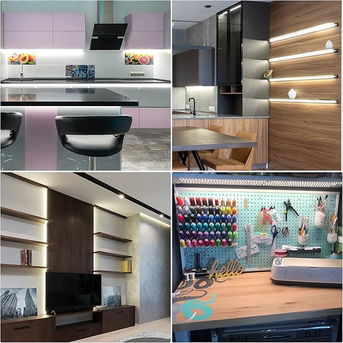 WOBANE LED Display Light Kit, Set of 8x12 inch LED Strip Bar, Cabinet Lighting for Showcase, Bookshelf,Kitchen Counter,Shelves,Rope Lighting with 24W Adapter,6000K White DIY Lamp,Cross Light