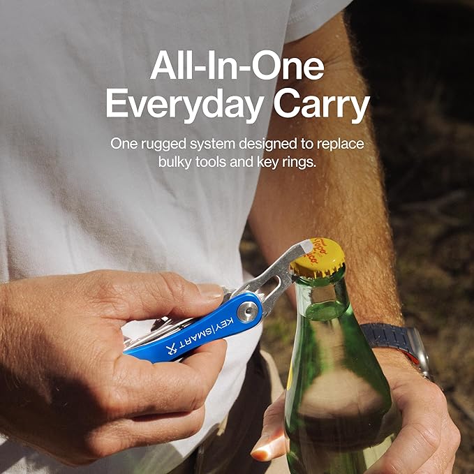 KeySmart Rugged - Multitool Key Holder for Keychain w/Bottle Opener and Pocket Clip, Key Organizer for Key Chain, EDC Keychains, Key Ring for Car Fobs Key Chains, Expandable (Up to 14 Keys, Blue)