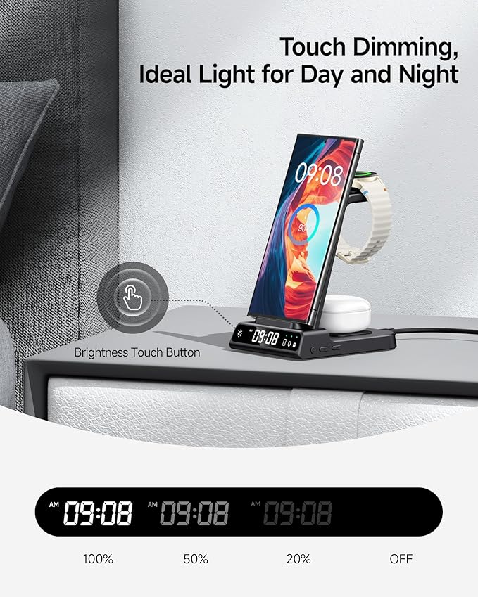 Wireless Charger for Samsung, 3 in 1 Wireless Charging Station for Samsung Galaxy S25 Ultra/S24 Ultra/S23/S22/Note 20/Z Flip 7/Fold 6, Charger for Samsung Galaxy Watch Ultra/8/7/6, Galaxy Buds 3/3 Pro