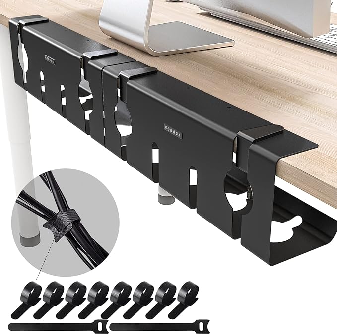 NODOCA No Drill Under Desk Cable Management Tray, 17'' Wire Management, Punch-Free Clamp on, Metal Cable Tray, Wire Organizer Under Desk, Under Desk Basket for Office and Home, Black(2 Packs)