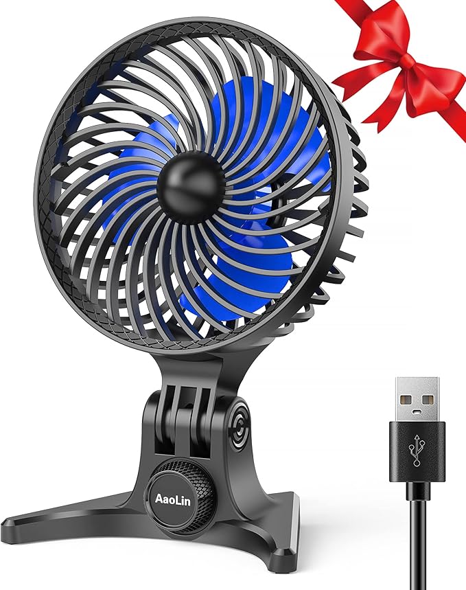 USB Desk Fan, Small Fans with CVT Variable Speeds, Strong Cooling Airflow, Quiet Portable, Desktop Mini Personal Table Fan for Room, Home, Office, Bedroom, Blue Black