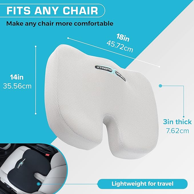 Xtreme Comforts Seat Cushions | Office Chair Cushions for Desk, Car, Wheelchair| Ergonomic Memory Foam Seat Cushion for Support & Comfort | Helps Improve Sitting Posture for Work & Body Relief