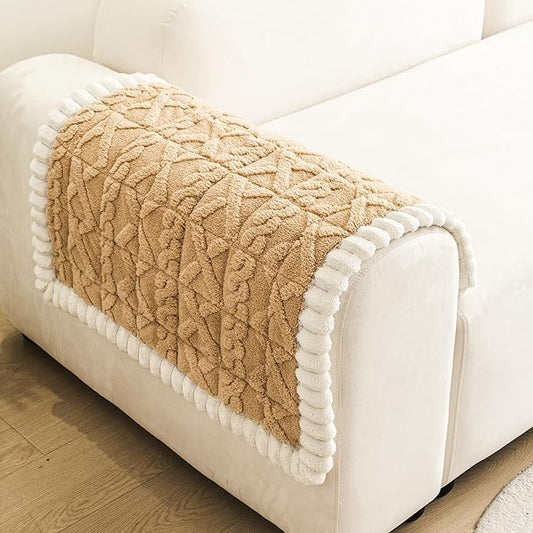 Non Slip Couch Arm Covers, Soft Recliner Backrest Cover Washable, Thick Fuzzy Armrest Covers for Sofa, Plush Armchair Arm Rest Slipcovers Couch Protector(1,Light Brown,27.6"x27.6")