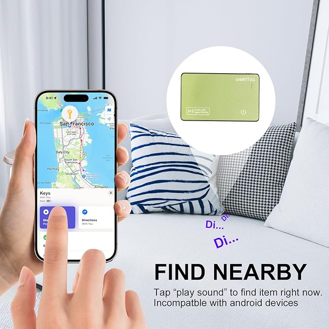 SMART LB Wallet Tracker Card Like Apple Air Tag Work with Apple Findmy(iOS only), Thin Wallet Finder with Wireless Charger(Not Include Charger), air Tags Card Tracker (Green, Card)