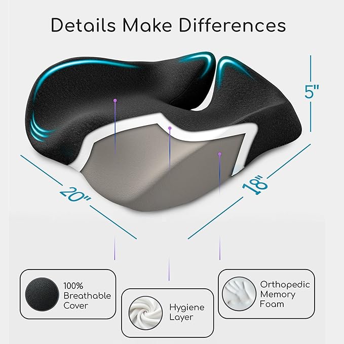 X Large Seat Cushions for Office Chairs, Car & Truck. Gaming Chair Seat Cushion and Sciatica Pain Relief Pillow for Back Pain. Orthopedic Coccyx Cushion for Tailbone Pain Relief (Original Black)