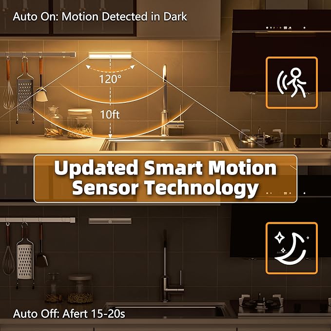 Under Cabinet Lights, 10LED Battery Motion Sensor Light Indoor Magnetic Stick-Anywhere Closet Lights for Stair Kitchen Wardrobe Hallway(6 Pack)