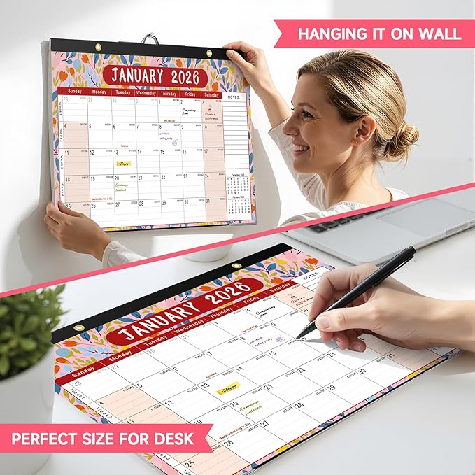 Timart Desk Calendar 2026-2027, 18-Month Calendar from Jan 2026 to June 2027, Large 17" x 12" Desktop Wall Monthly Calendar For Home School, Office(Floral)
