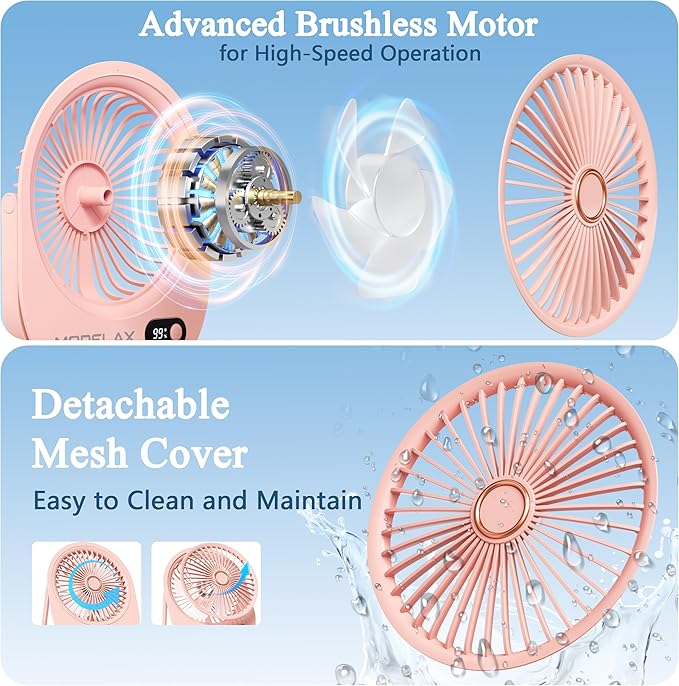 USB Desk Fan,3 IN 1 Rechargeable Portable Fan,180 Adjustable,6 Speed Strong Wind,Mini Personal Desktop Fan for Travel/Cruise/Bedroom/Office/Indoor/Outdoor,Desk Accessories for Women/Men/girls (Pink)