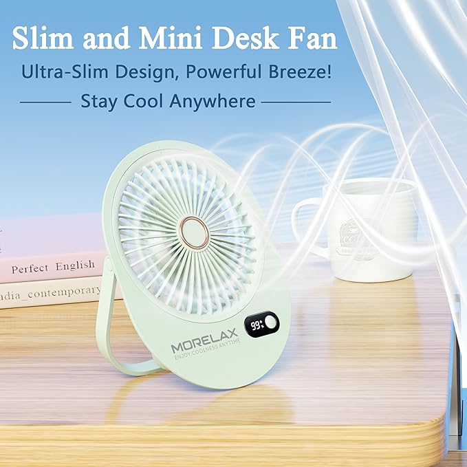 USB Desk Fan,3 IN 1 Rechargeable Portable Fan,180 Adjustable,6 Speed Strong Wind,Mini Personal Desktop Fan for Travel/Cruise/Bedroom/Office/Indoor/Outdoor,Desk Accessories for Women/Men/girls (Green)