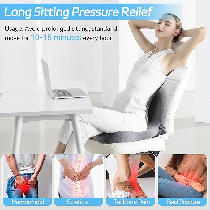 Truck Driver Seat Cushion, Memory Foam L-Shaped Ergonomic Cushion for Office Chairs, Comfort & Support for Long Sitting