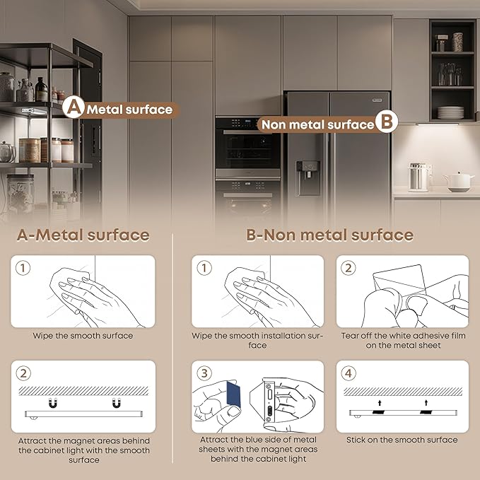 Under Cabinet Lights Wireless, 2 Pack 15.7 inch 1500mAh 3000K 4000K 6500K 3 Color Temps Dimmable Motion Sensor Light Indoor, Rechargeable LED Under Counter Lights for Kitchen, Stairs, Closet