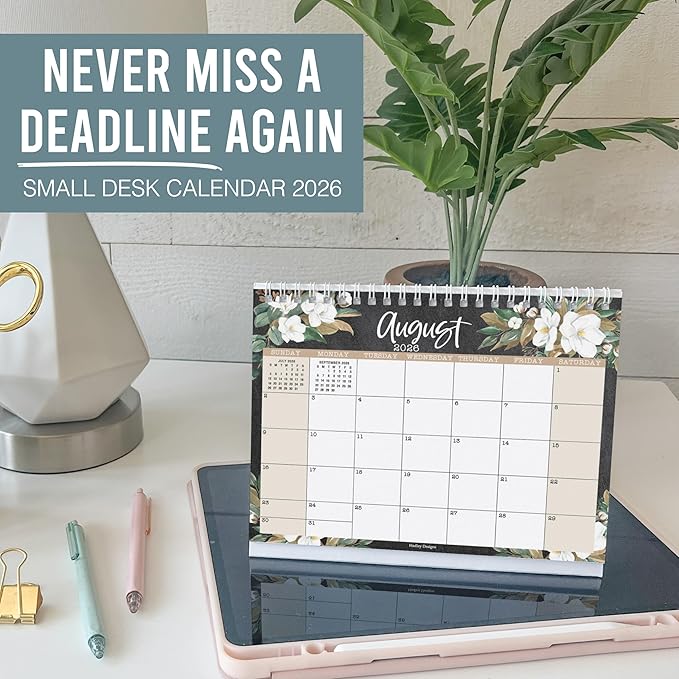 Small Desk Calendar 2026-2027 - Standing Flip Desk Calendars 2026, 18 Months Stand Up Calendars from Jan 2026 to June 2027, Magnolia Desktop Calendar Planner for Home, School, Office