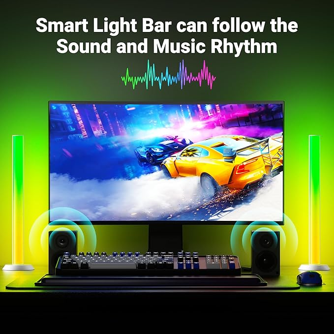 TJOY Smart Light Bars, RGB Table Desk Light Bar, TV Backlight with Music Sync, Game Lights with Scene Modes, 60 Lumens, Atmosphere Lighting for PC, Gaming, LED Light Bar for Room(White)