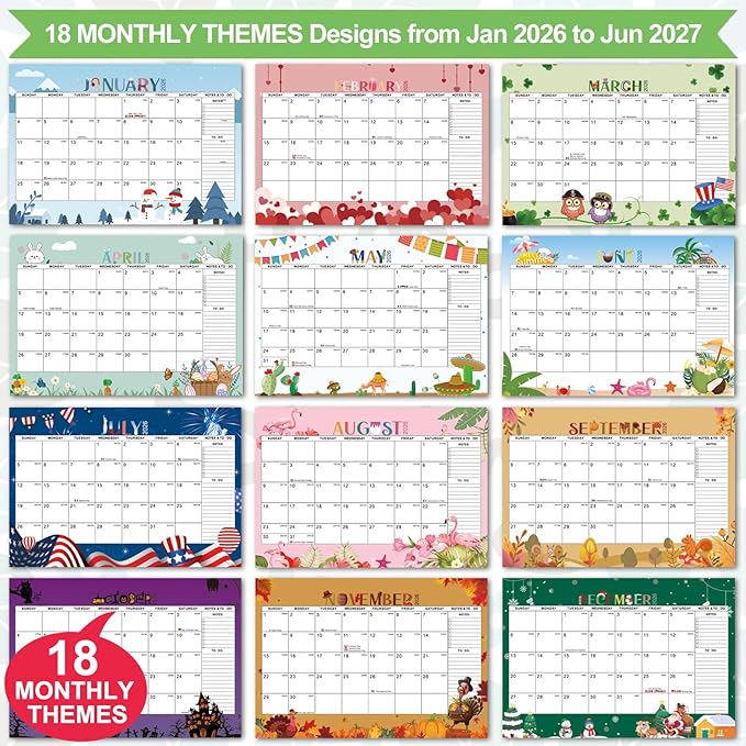 Small Desk Calendar 2026-2027, Monthly Desktop Calendar from Now to Jun 2027- Monthly Theme Design, Standing Flip Desk Calendar for Home Office School (pink)