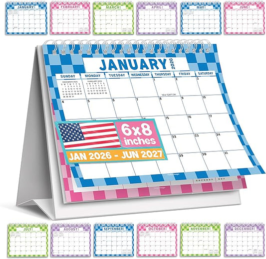 Small Desk Calendar 2026-2027 - Standing Flip Desk Calendars 2026, 18 Months Stand Up Calendars from Jan 2026 to June 2027, Colorful Desktop Calendar Planner for Home, School, Office