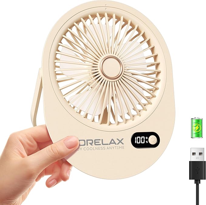 USB Desk Fan,3 IN 1 Rechargeable Portable Fan,180 Adjustable,6 Speed Strong Wind,Mini Personal Desktop Fan for Travel/Cruise/Bedroom/Office/Indoor/Outdoor,Desk Accessories for Women/Men/girls (Beige)