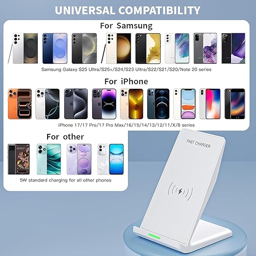 Wireless Charging Phone Stand,15W Fast Wireless Charger Station with 20W Adapter USBC Charger for Apple iPhone 17 Pro Max/17 Pro/Air/16/15/14/13,Samsung Galaxy S25 Ultra/S24/S23/S22/Z Flip Fold/Note20