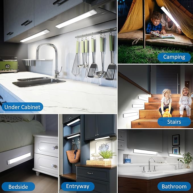 15.9 inch Motion Sensor Under Cabinet Lights, Magnetic Rechargeable Under Counter Closet Light, Wireless Night Light Bar Stick-On, Cool White, 2-Pack