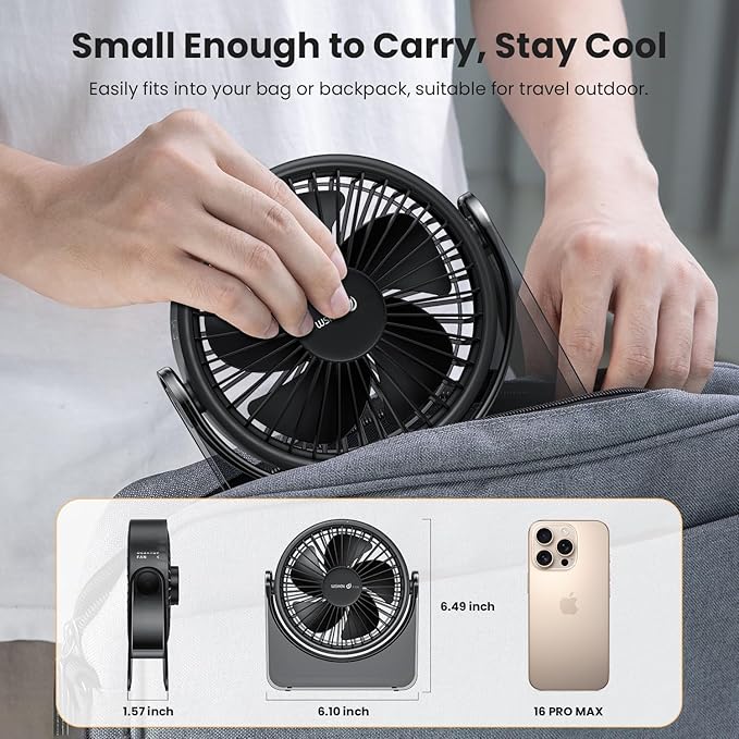 WSKEN USB Small Desk Fan - [Aesthetic Design] Mini But Powerful Portable Ultra Quiet 3 Speeds Wind Desktop Personal Fan for Outdoor Travel Bedroom Bedside Table Top Office,Acrylic Base,Black