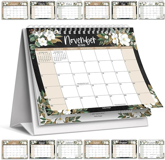 Small Desk Calendar 2025-2026 - Standing Flip Desk Calendars 2025, 18 Months Stand Up Calendars from Jan 2025 to June 2026, Magnolia Desktop Calendar Planner for Home, School, Office