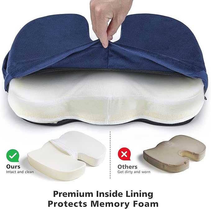 WAOAW Car Seat Cushion, Coccyx Cushion, Tailbone Pain Relief Cushion, Memory Foam Chair Pad for Back, Coccyx, Tailbone Pain Relief