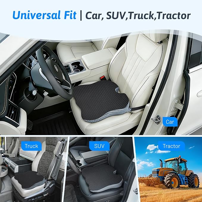 Wedge Car Seat Cushion for Better Visibility & Sciatica Pain Relief - High Density Memory Foam, Non-Slip Ergonomic Car Seat Cushion for Driving, Universal Fit for Car, SUV,Truck & Tractor