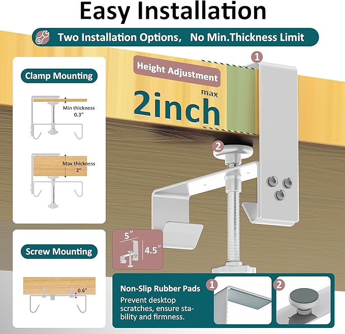 Extra Large 48" Under Desk Cable Management Tray for Standing Desk, No Drill Clamp On Wire Hider, Heavy Duty Anti-Sag Cord Organizer, Cable Tray for Studio & Dual Monitors (Beige, 47.8")