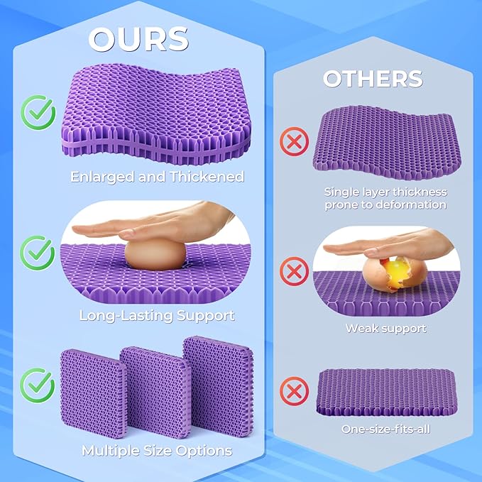 TushGuard Gel Seat Cushion for Long Sitting, Enlarged & Thickened Patent Design, Breathable Cooling for Office Chair, Soft Car Seat Cushion for Wheelchair (Large, Black)