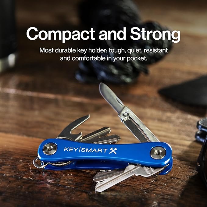 KeySmart Rugged - Multitool Key Holder for Keychain w/Bottle Opener and Pocket Clip, Key Organizer for Key Chain, EDC Keychains, Key Ring for Car Fobs Key Chains, Expandable (Up to 14 Keys, Blue)
