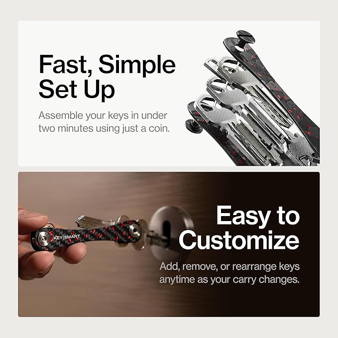 KeySmart Original Key Holder - Compact Key Organizer for Key Chain, Minimalist Clutter-Free EDC Keychains Key Ring, Red Forged Carbon Fiber, 14 Keys