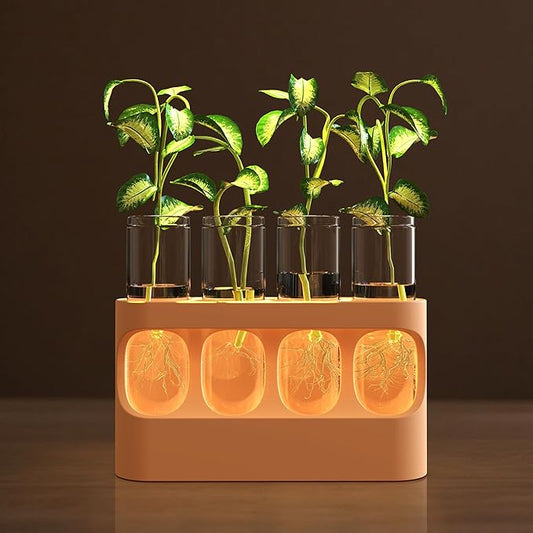Plant Propagation Station with LED Light, 10-Level Dimmable Desk Plant Stand for Hydroponic Plants, 4 Glass Test Tubes Propagated Plant Holders for Indoor Home Decor Gardening Gifts